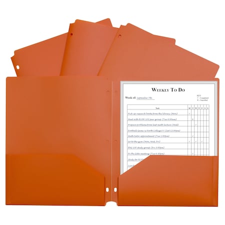 C-Line Products TwoPocket Heavyweight Poly Portfolio Folder with ThreeHole Punch, Orange, 25PK 33932-BX
